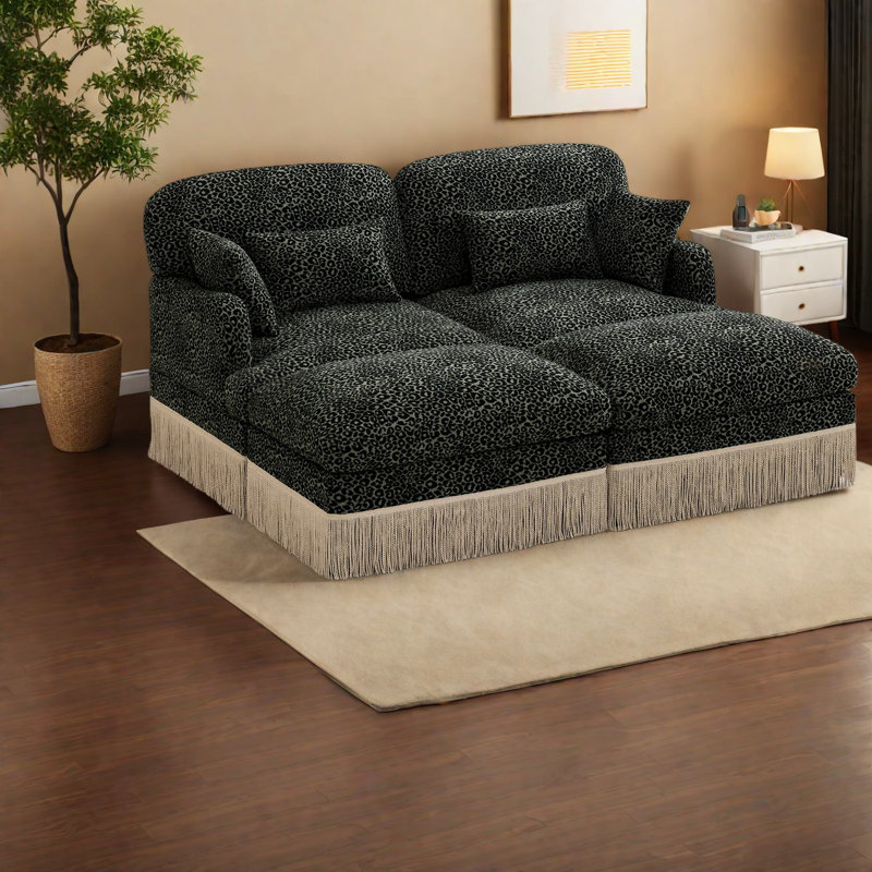 Deep Seat Sofas Chenille Modular Leopard Print Modern Home Living