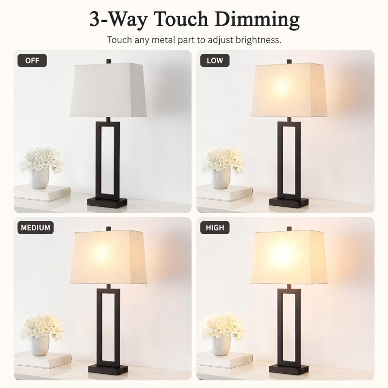Jalob 28.5 in. Metal Table Lamp Set with USB,Type-C Ports and Built-in Outlet, Brown