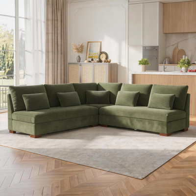 99" Wide 3-Piece Classic Corduroy Upholstered Corner Sectional with Solid Wood Legs for Living Room