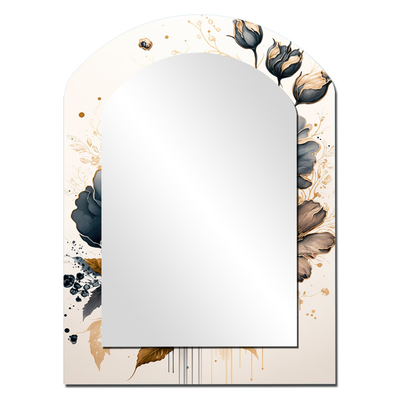 Miroir mural bleu marine et coquelicot doré III, 34 po x 25 po