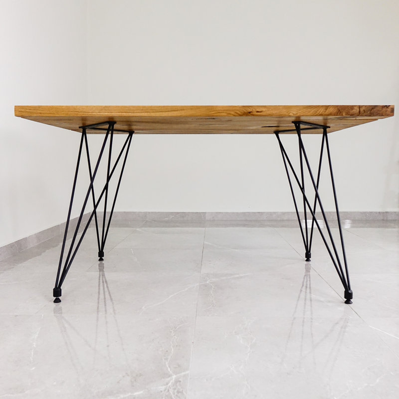 Marthasville Oak Rectangular Wood Top Dining Table with Steel Base, 79H x 180L x 90W cm, Natural Oil