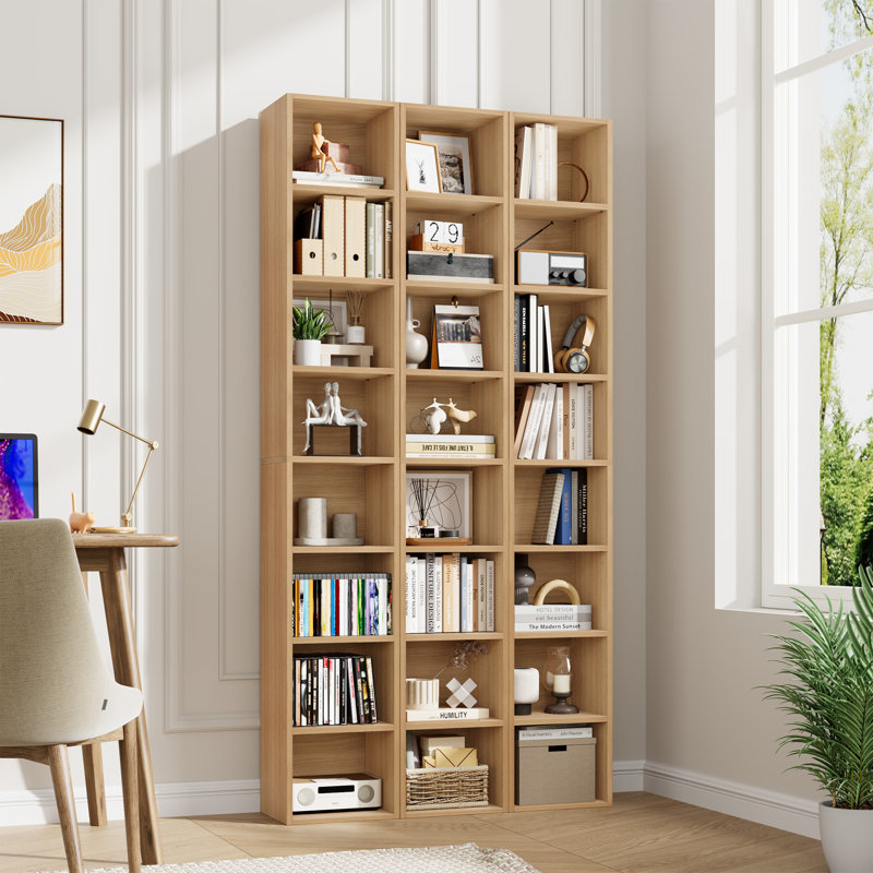 Brenya 8-Tier Thin and Tall Bookshelf with Open Adjustable Shelf, Light Brown