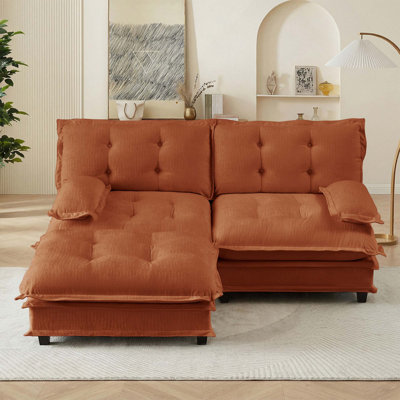 Canapé moderne en L de 77 pouces avec design modulaire, revêtement en chenille et coussins de siège en treillis confortables pour des espaces de vie polyvalents