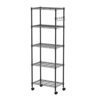 Black 5 Tier Rolling Wire Shelving - Heavy Duty