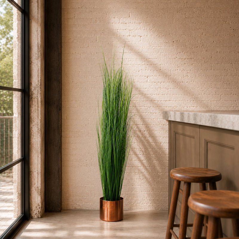 130cm Faux Onion Grass Plant in Metal Planter, Copper