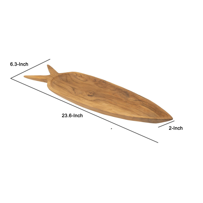 Assiette décorative décorative en bois de teck brun naturel en forme de carotte 24 pouces