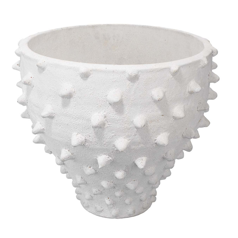White Ceramic Decorative Table Vase with Spiked Design