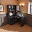 Bureau d'ordinateur d'angle en L avec lumières à DEL intégrées et armoires en verre - Poste de travail ergonomique avec ports de chargement USB, plateau à clavier et tiroirs de rangement (noir)-1584651922