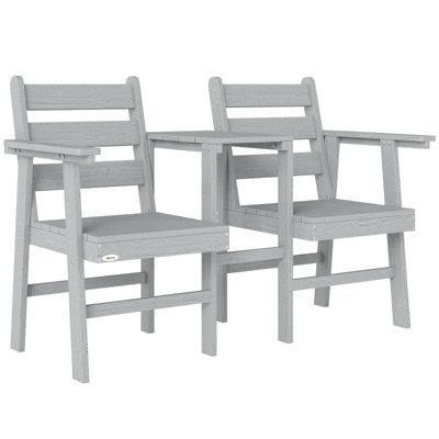 2 Seater Grey Wooden Garden Loveseat with Built In Centre Table, Embossed Jack and Jill Companion Seat