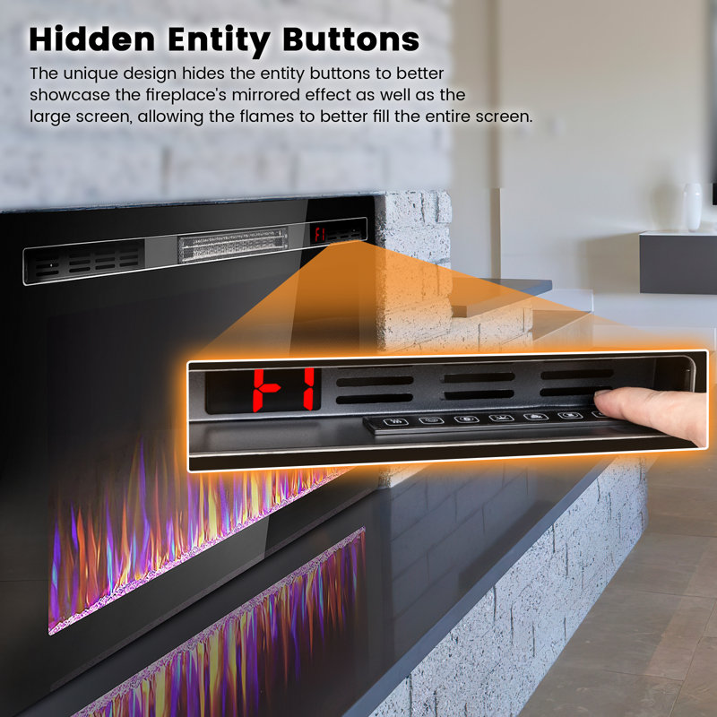 Deleo Ultra-Thin Silence Linear Electric Fireplace, Recessed Wall Mounted Fireplace,12 Adjustable Flame Color & Speed,Touch Screen Remote Control with 8h Timer