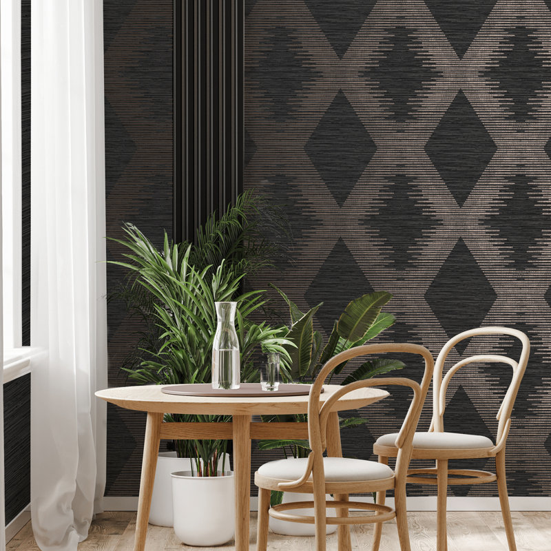 Zen Geometric Metallic Wallpaper Double Roll, Black/Rose Gold