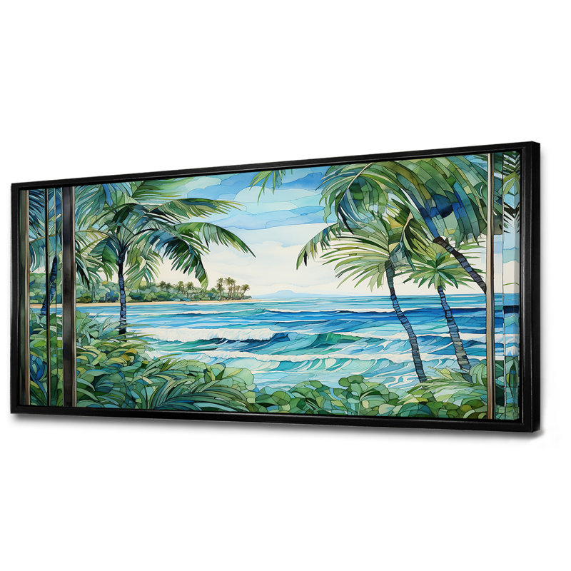 Tranquillité de plage tropicale - art mural côtier, H 28 po x l 60 po x P 1,5 po, Cadre flottant noir