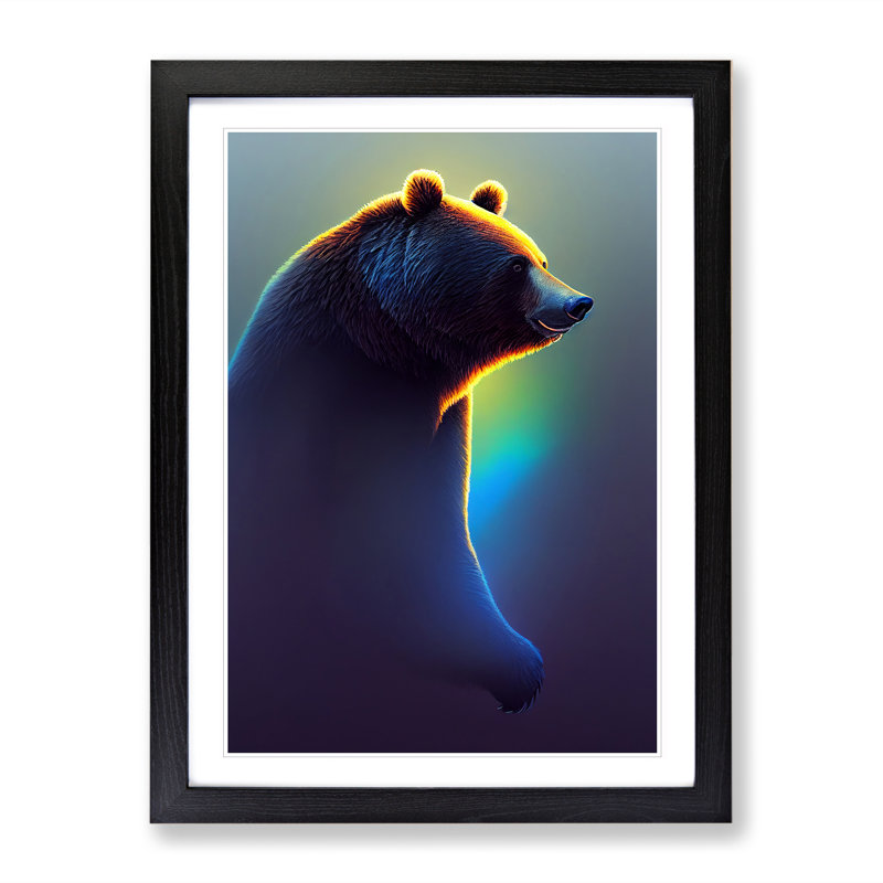Futuristic Bear - Single Picture Frame Print, Black, 64cm H x 46cm W x 2cm D