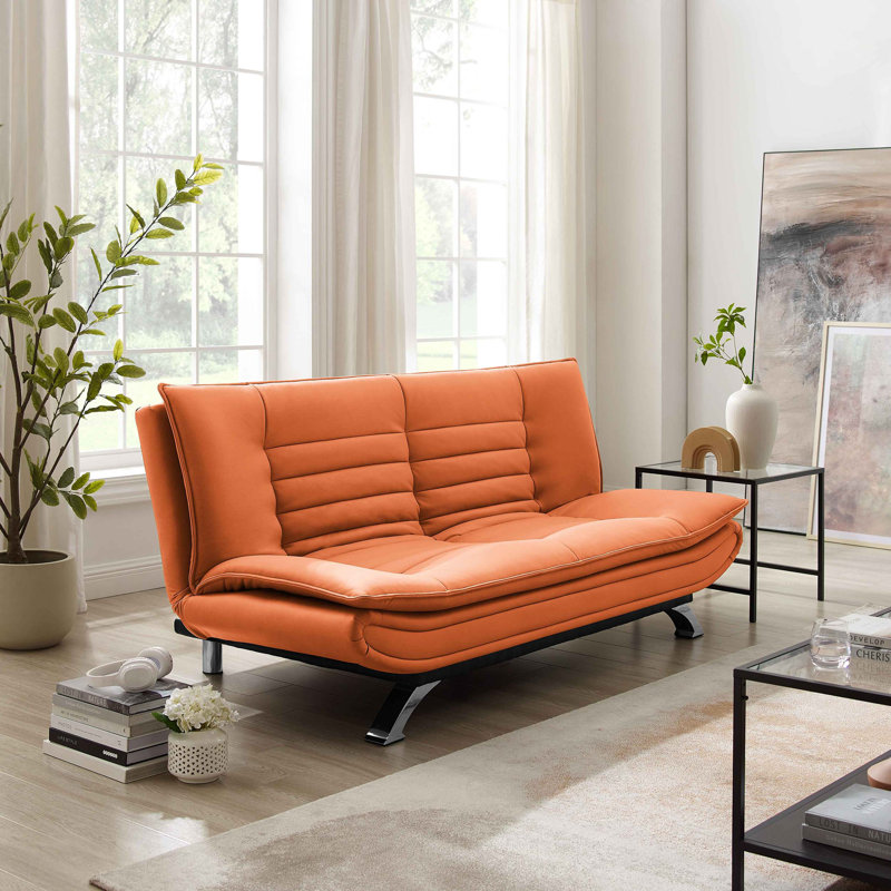 Bridglal 196.1Cm Wide Tight Back Convertible Sofa, Orange 100% Polyester