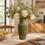 Vase à fleurs en céramique verte côtelée de 30 cm (12 pouces) pour la décoration intérieure et les centres de table