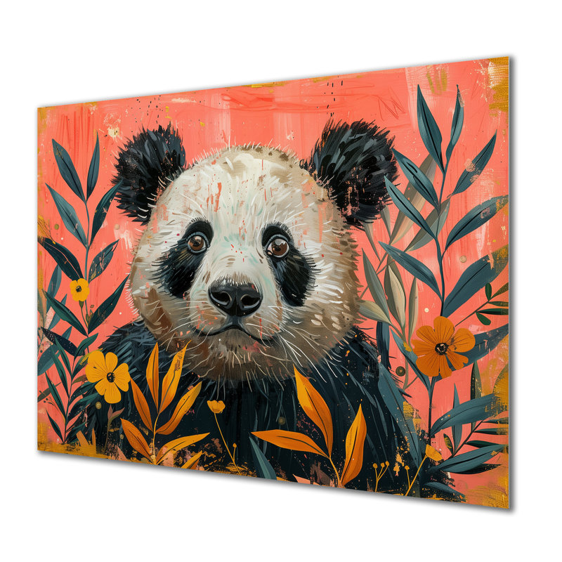 Un panda abstrait dans l'Amazone I - Panda animal, art mural dans le salon, Sans cadre, métal, 12" H x 20" W