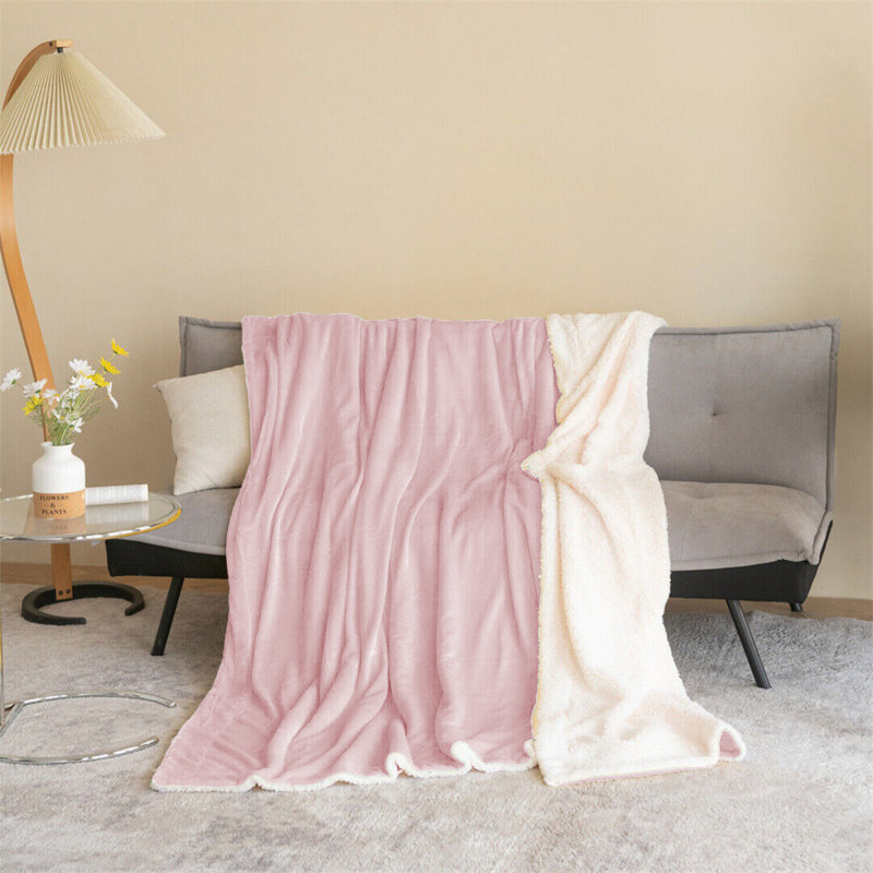 Diya Soft Sherpa Fleece Fur Thick Dual Sided Flannel Reversible Blanket Throw, Pink, W130 x L150cm