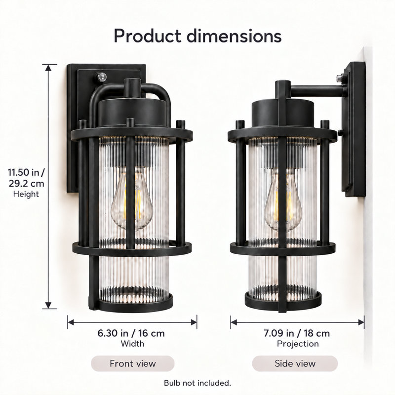 Lanterne murale d'extérieur avec capteur de lumière Dusk to Dawn, lumière de porche extérieure imperméable IPX5 avec douille E26, applique murale noire moderne pour entrée, garage, patio