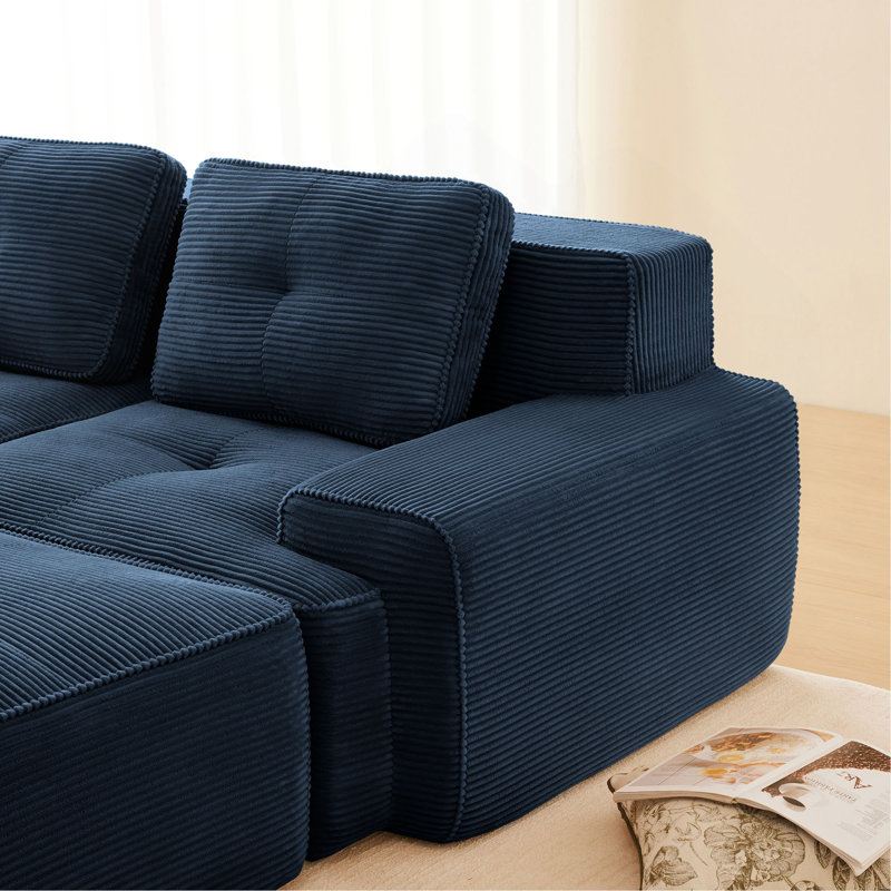 Canapé modulaire en L de 82 po pour salon modulaire en tissu de velours côtelé de 82 po avec siège profond et repose-pieds mobile, passepoil perlé, conception sans assemblage, conception antidérapante