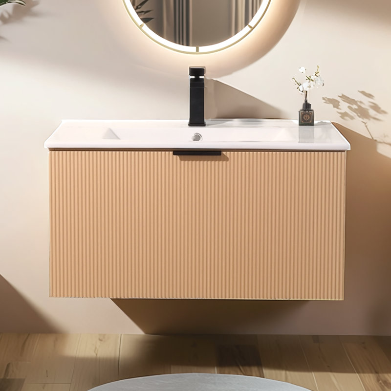Meuble-lavabo mural simple 30 po avec comptoir en céramique brun, Jaune