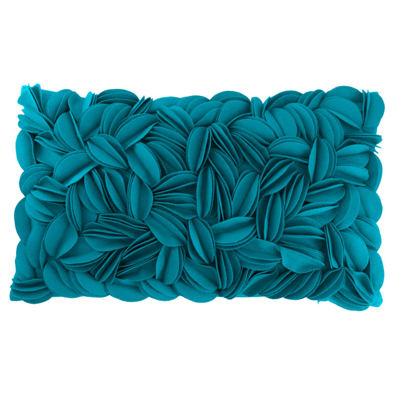 Housse de coussin brodée, Rectangle H 12 po x l 20 po, Cyan foncé - velours de polyester