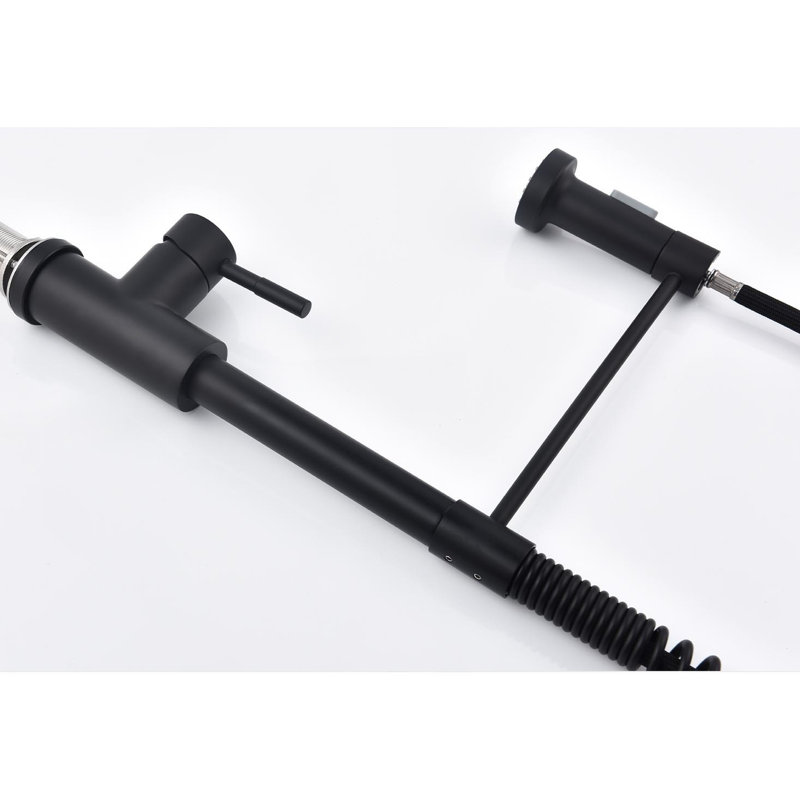 Pull Down Spring Loaded Kitchen Faucet In Matte Black, Stainless Steel, 360 Rotating Nozzle, Two Water Output Settings For Efficient Operations Steel Pull-Down Work