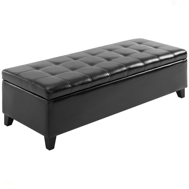 51" Ottoman Storage Bench, Faux Leather Storage Chest With Lift Top, Tufted Ottoman With Storage For Living Room, Entryway, Black