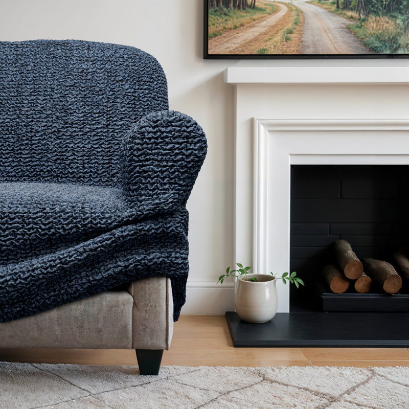 Housse extensible pour canapé - Durable et élégante - Collection Printed, Mélange de polyester bleu Vittoria, L 85 po
