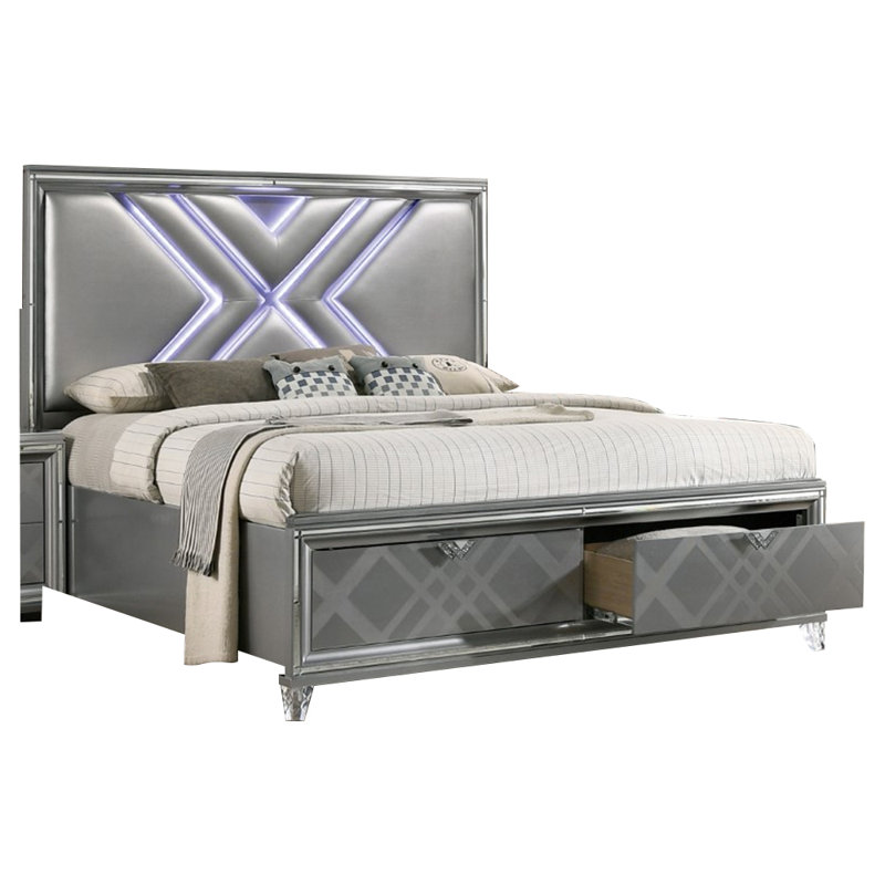 Lit plateforme tapissier avec matelas Evodio, Grand