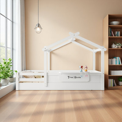 Lit de plancher avec garde-corps et toit