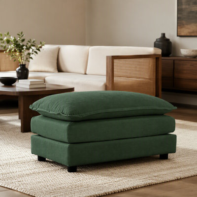 Repose-pieds en tissu chenille à combiner avec un canapé 2 places, un canapé 3 places et un canapé 4 places, chenille verte