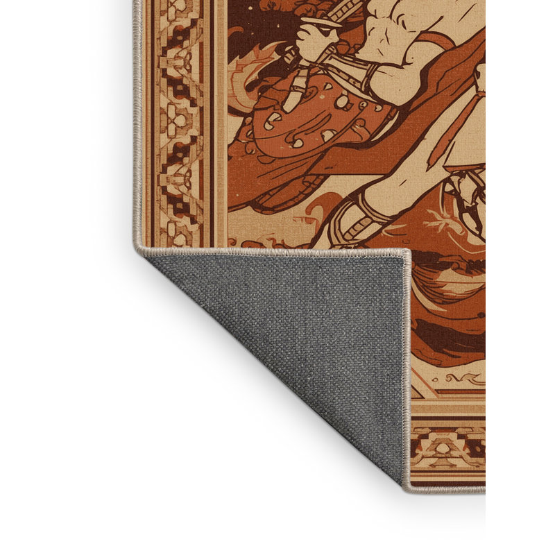 Tapis oriental doux et moelleux à motif de combats de gladiateurs émigrés en brun - beige, 7 x 9