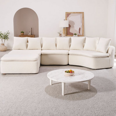Canapé modulaire en forme de U de 133 po avec fauteuil inclinable amovible, tissu chenille grain de bois, sans compression et sans assemblage, configuration flexible pour les grands salons