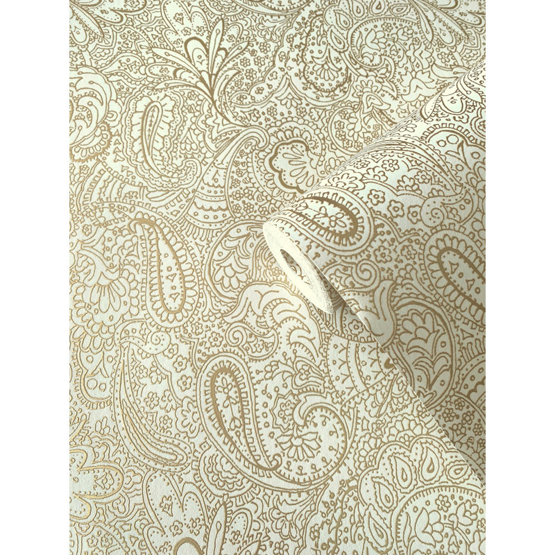 Rouleau de papier peint à motif de treillis métallique Elegance Collection Paisley, Doré