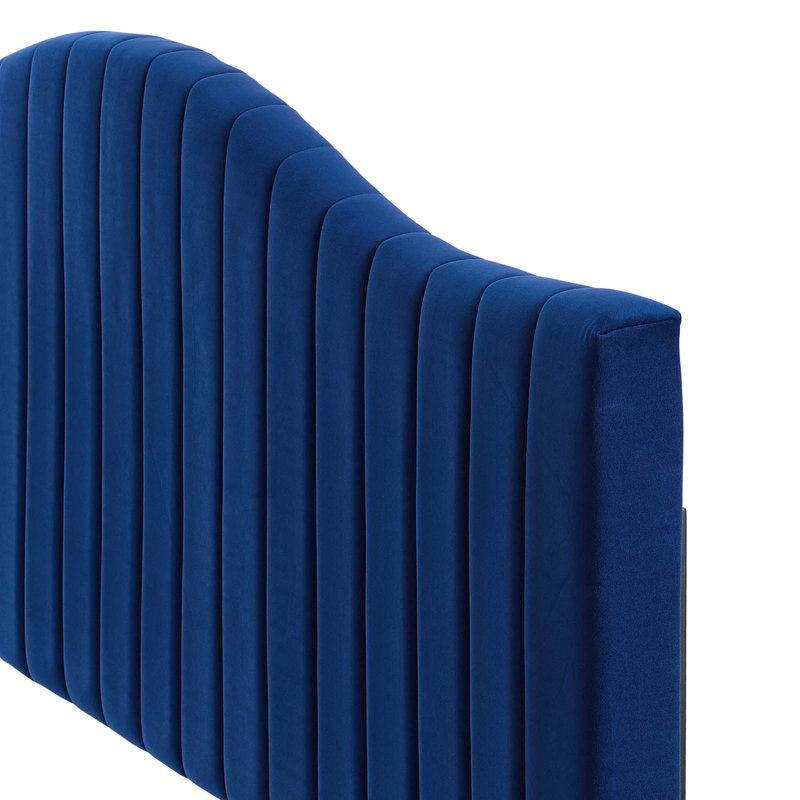 Brielle Channel Tufted Performance Velvet Headboard, King, Blue