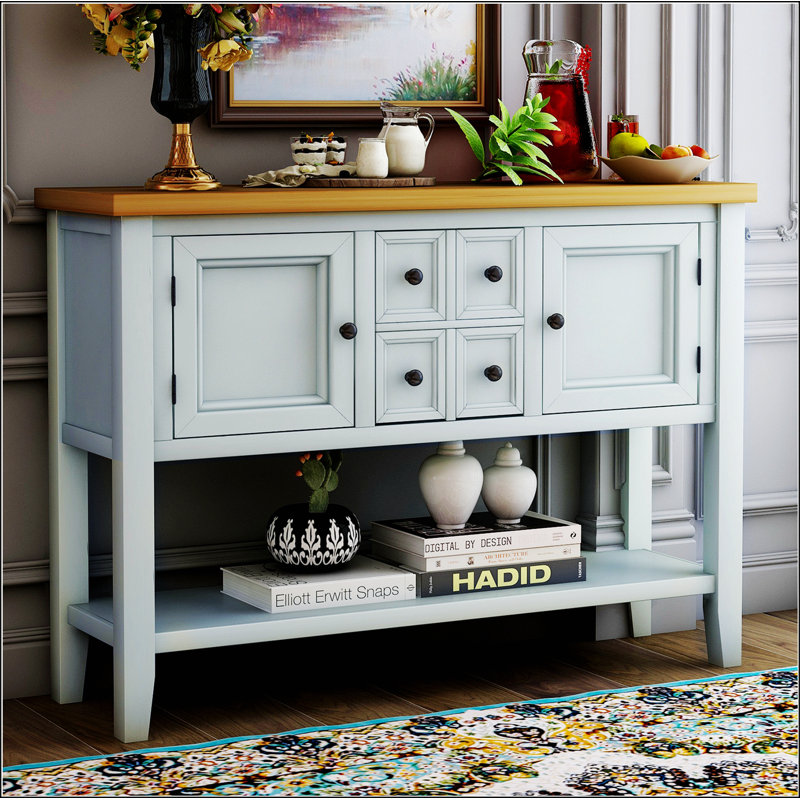 Cambridge Series Buffet Sideboard Console Table with Bottom Shelf, Lime White, Gray