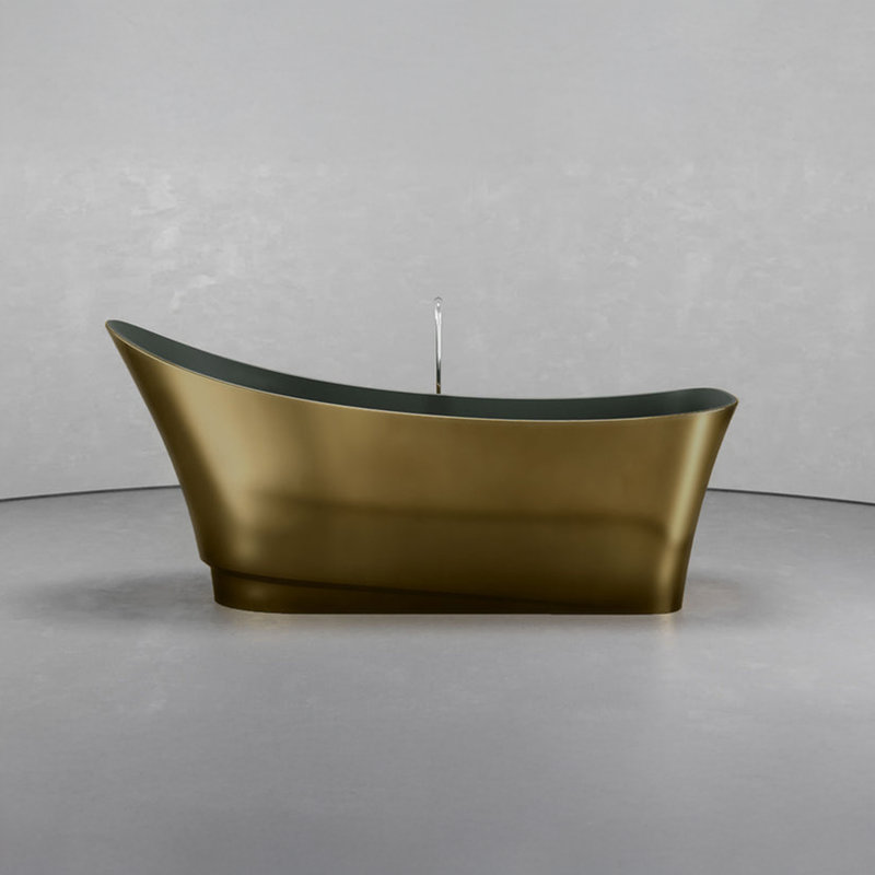 Vast Studio 70.9” x 29.5” Aged Brass/Green Freestanding Asymmetrical Bathtub –Deep Soaking Tub with High-Back Wave Design, Sculpted Metallic Finish & Modern Spa-Luxury Comfort