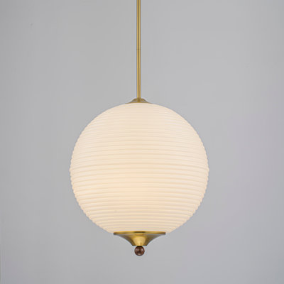 15.7" Modern Ribbed Glass Globe Pendant Light with Adjustable Downrod for Kitchen Living Room