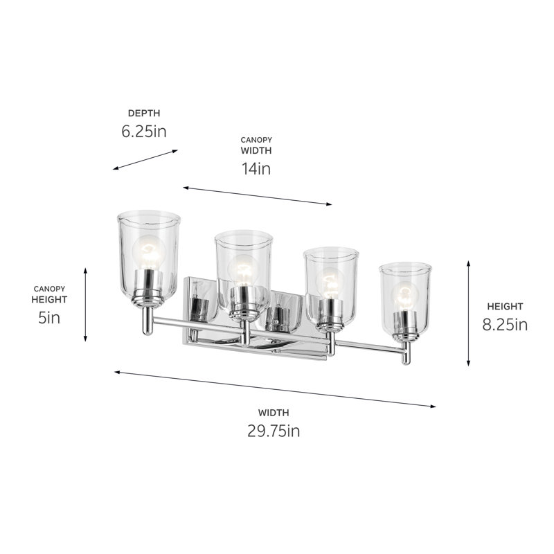 29.75" 4-Light Vanity Light with Clear Glass, Chrome
