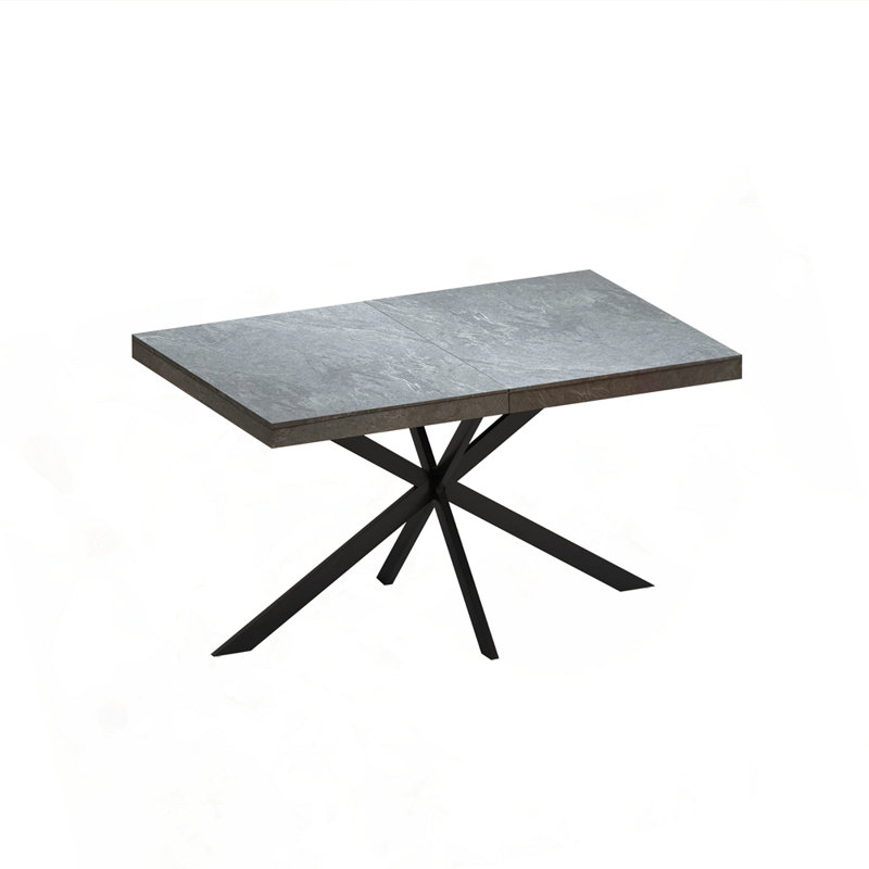 Retro Rectangular Sand Cross Iron Foot Base Dining Table, DARK GREY