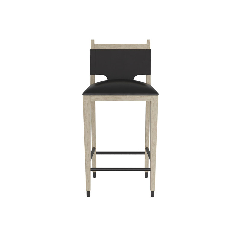 Burdock Bar Stool, Black Leather, Counter Stool (27” Seat Height)