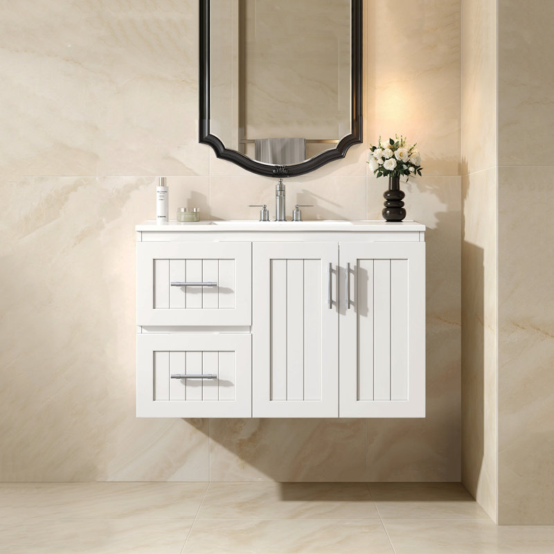 Meuble-lavabo mural moderne 36 po, Blanc