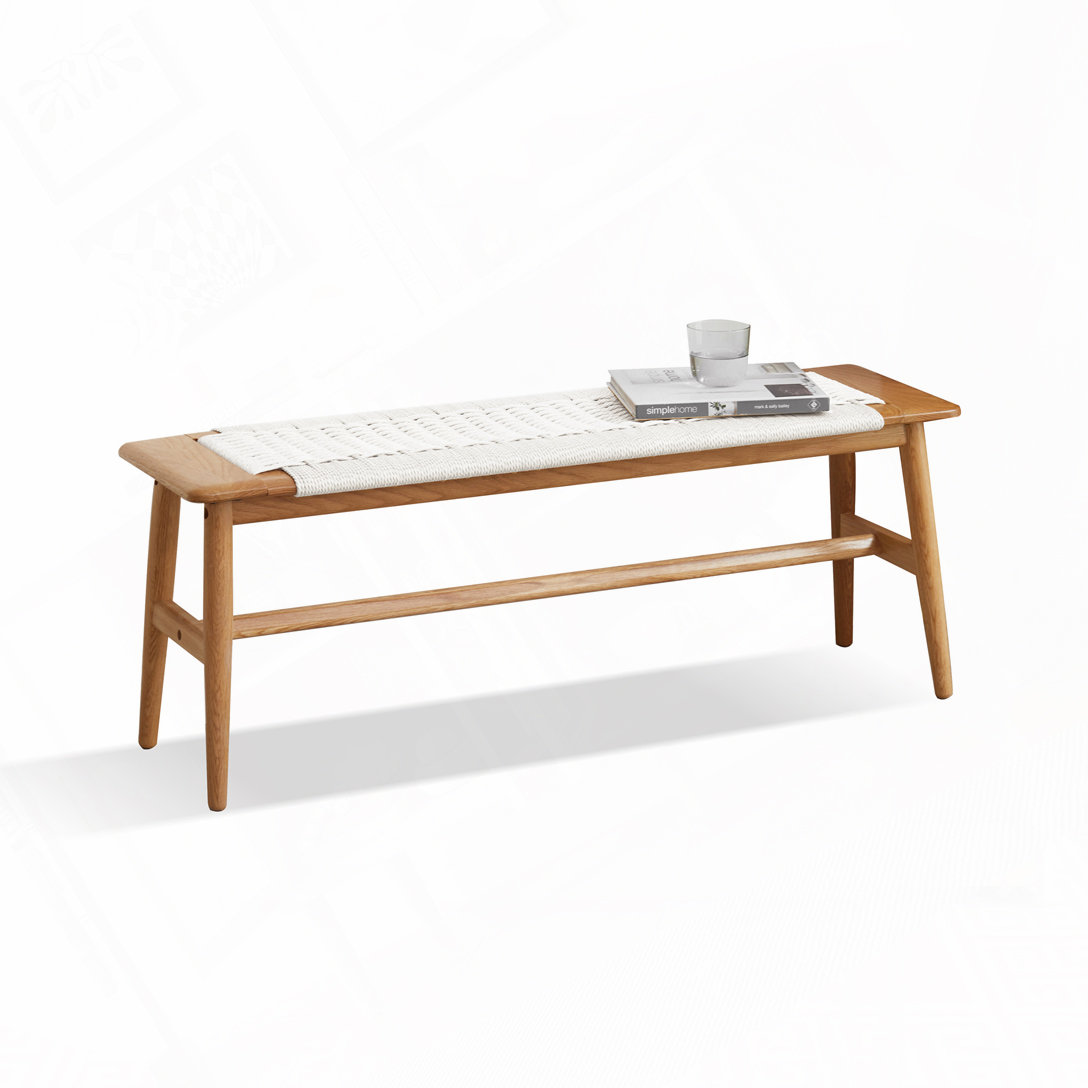 Bay Isle Home™ Solid Oak Wood Dining Bench with Rattan Detail | Wayfair