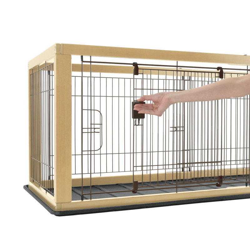 Large Natural Wood and Metal Expandable Pet Crate