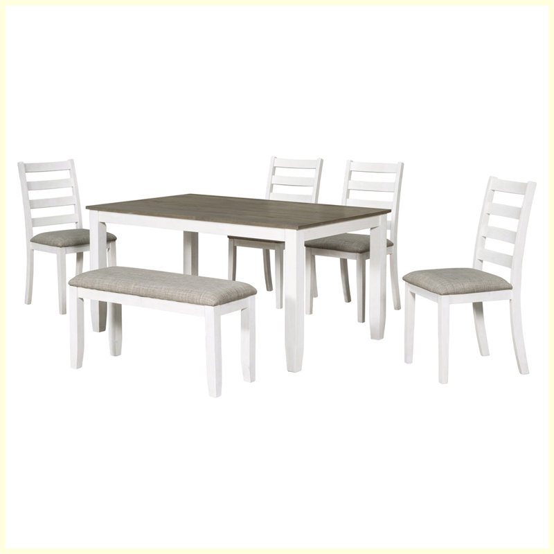 Rustic Style 6-Piece Dining Room Table Set with 4 Chairs and a Bench