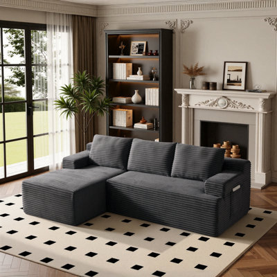 Boneless 96" Compression Modern L-Shaped Modular Sectional Sofa With Chaise Lounge, Soft Corduroy Upholstery And Deep Seating Cloud Couch Design