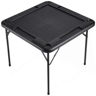 Mahjong Table 4 Player Folding Card Table & 4 Cup Holders Chip Trays Black
