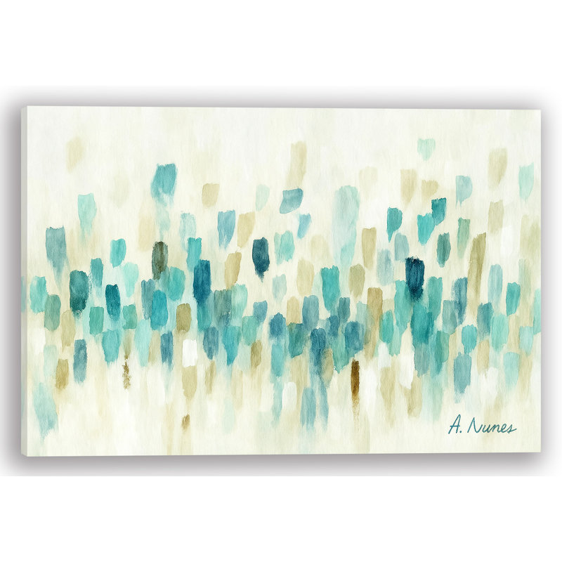 Brosse de calme - art abstrait aquarelle bleu sarcelle et doré par A. Nunes