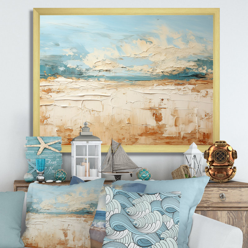 Coastal Beach Sand Whispers I - Décoration murale plage côtière, H 30 po x l 40 po x P 1,5 po, Cadre doré simple