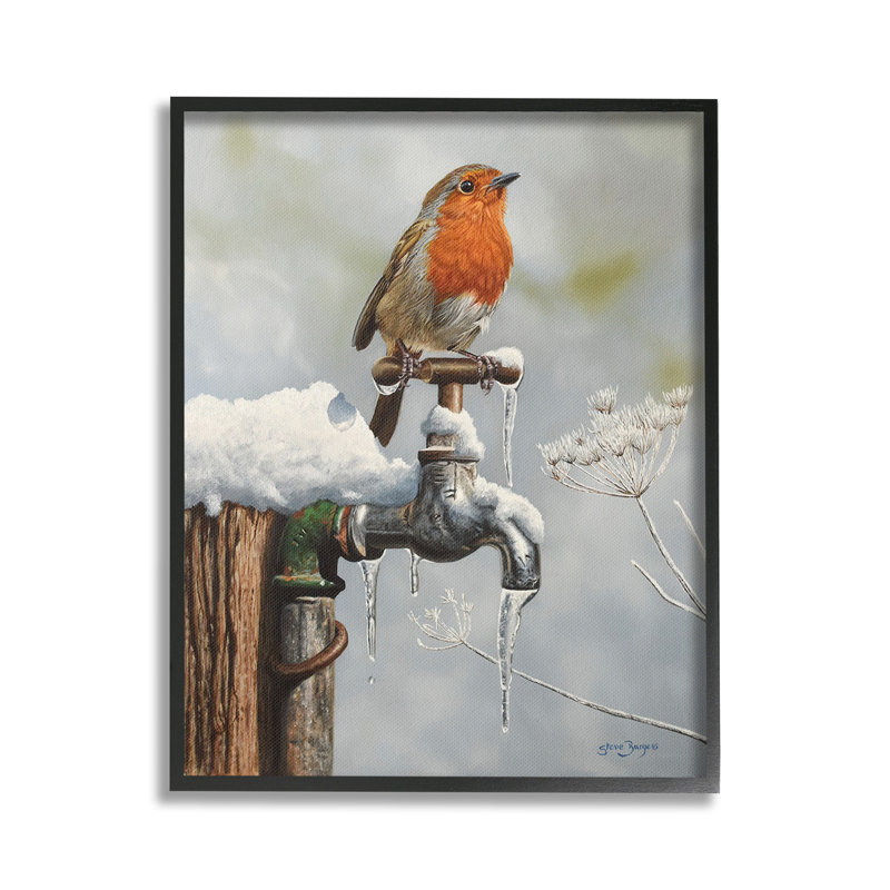Oiseau de merle et scène d'hiver encadrée par Steve Burgess, Giclée encadrée noir minuit, H 30 po x l 24 po